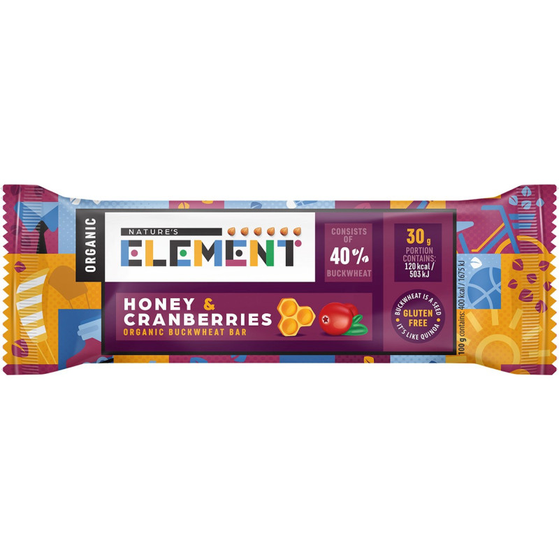 Ekologiškas grikių batonėlis su medumi ir spanguolėmis