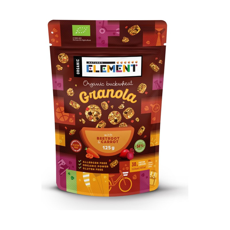 Ekologiška grikių granola su morkomis ir burokėliais