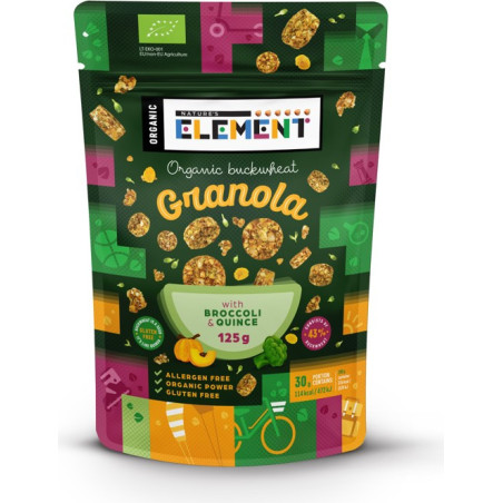 Ekologiška grikių granola su brokoliais ir svarainiais