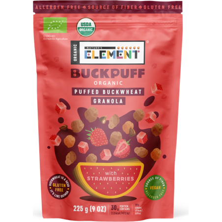 Ekologiška pustų grikių granola su braškėmis