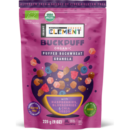 Ekologiška pustų grikių granola su miško uogomis