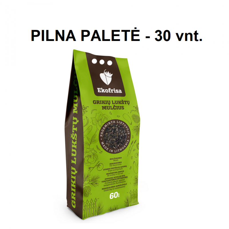 Grikių lukštų mulčias 60 L – natūralus sodo mulčias