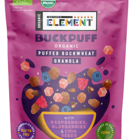 Ekologiška pustų grikių granola su miško uogomis